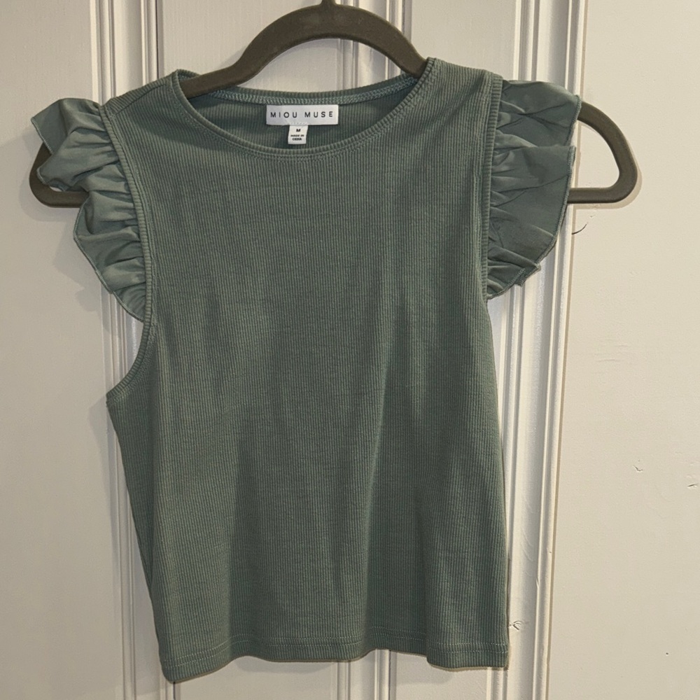 Vio Muse Teal Ruffle Sleeve Crop Top